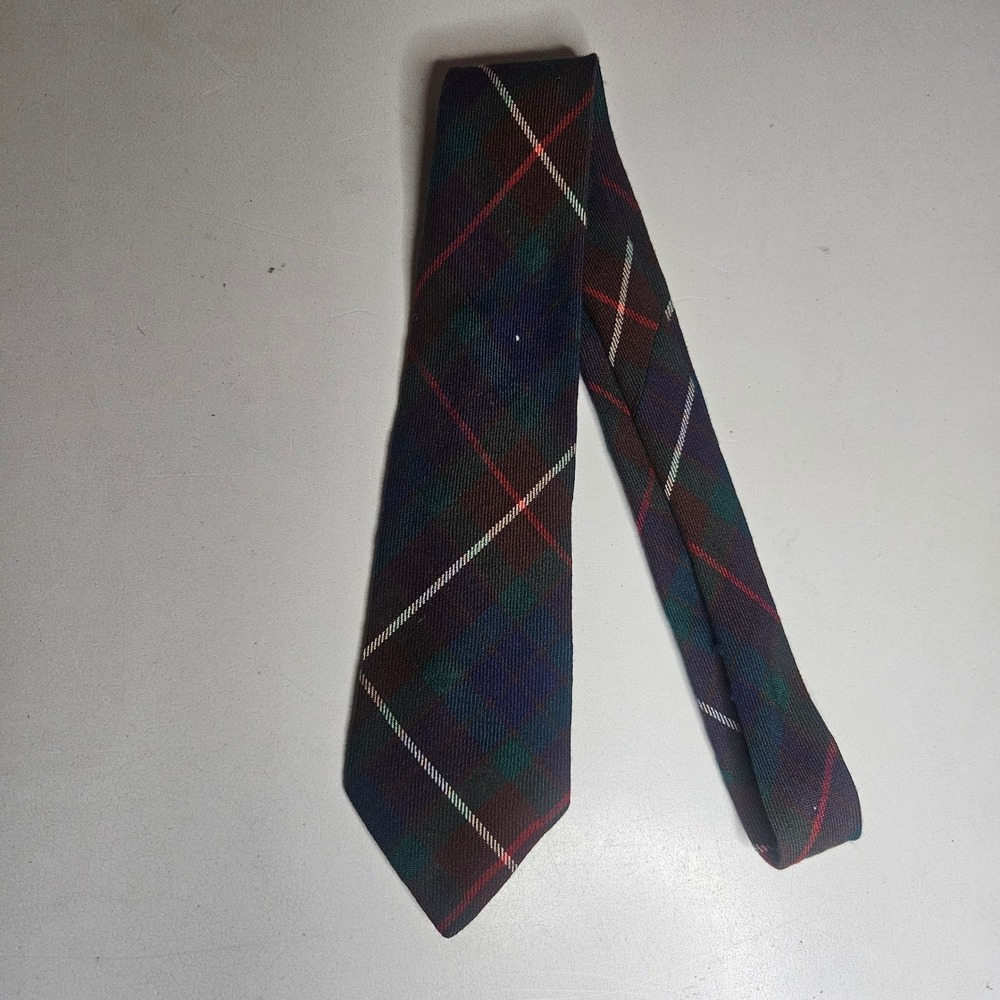 Vintage Lochcarron Scotland Fraser Hunting Tartan Wool Tie Plaid Green Brown